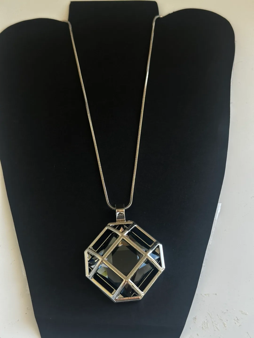 Silver Tone Necklace with Black Stone thumbnail