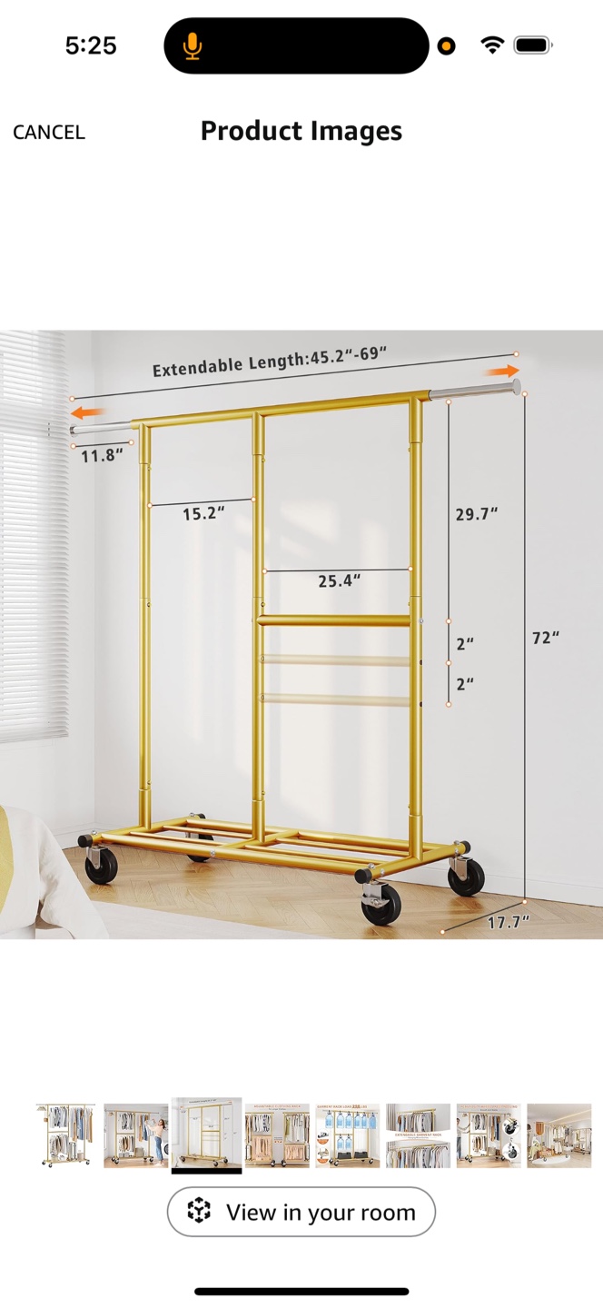 Gold Extendable Rolling Clothes Rack - photo 4