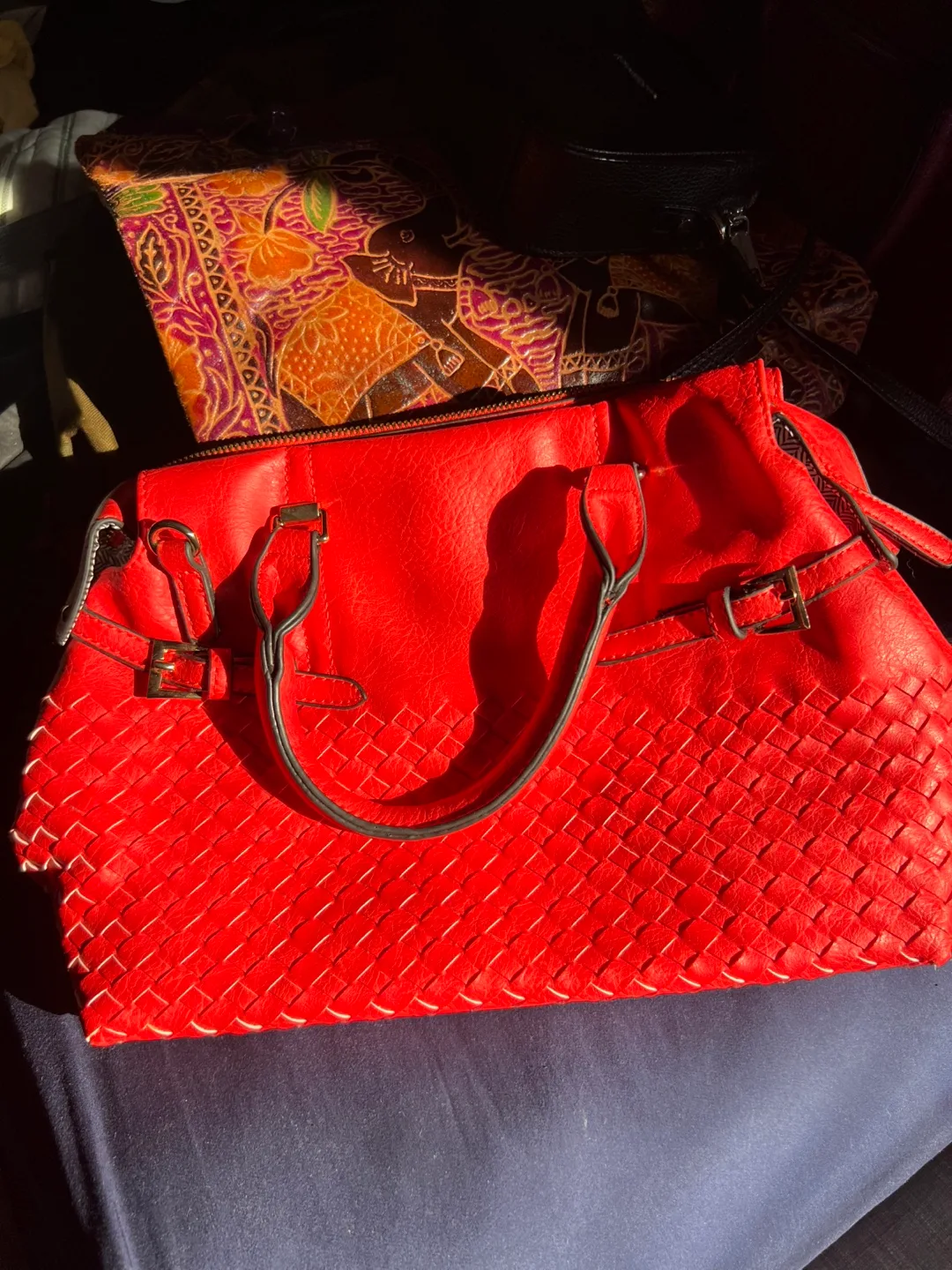 Red Woven Satchel Handbag image indicator(2)