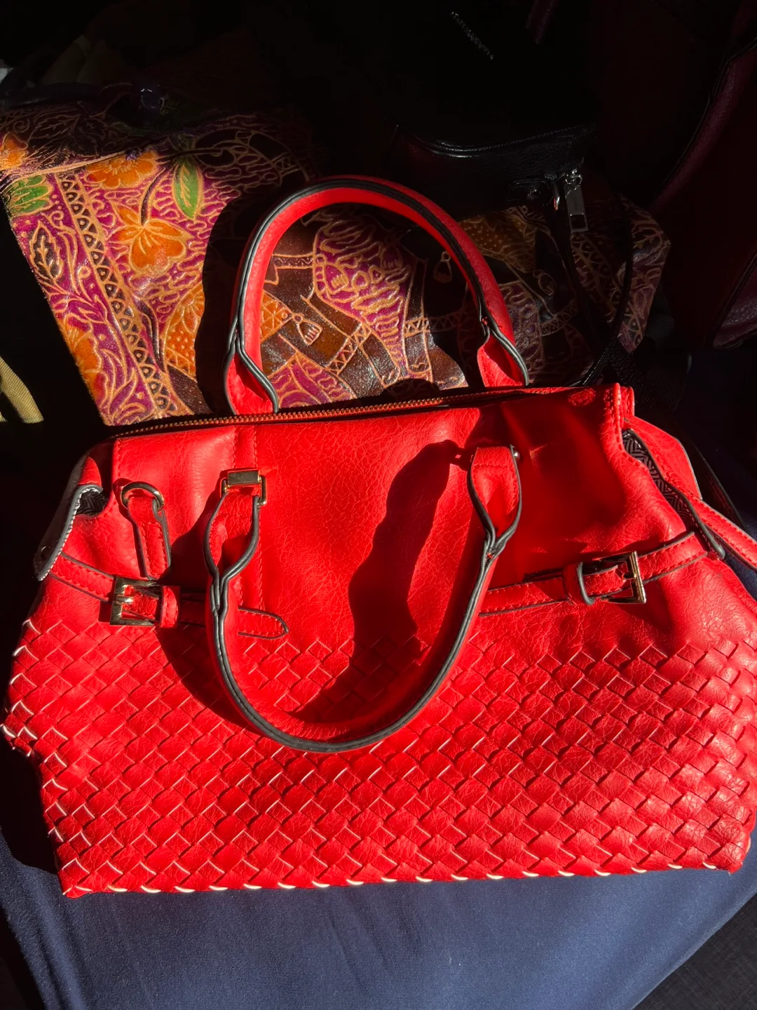 Red Woven Satchel Handbag thumbnail