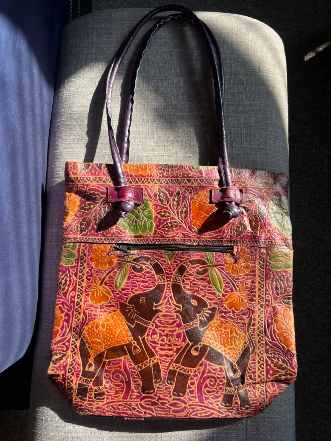 Elephant Print Leather Tote Bag thumbnail