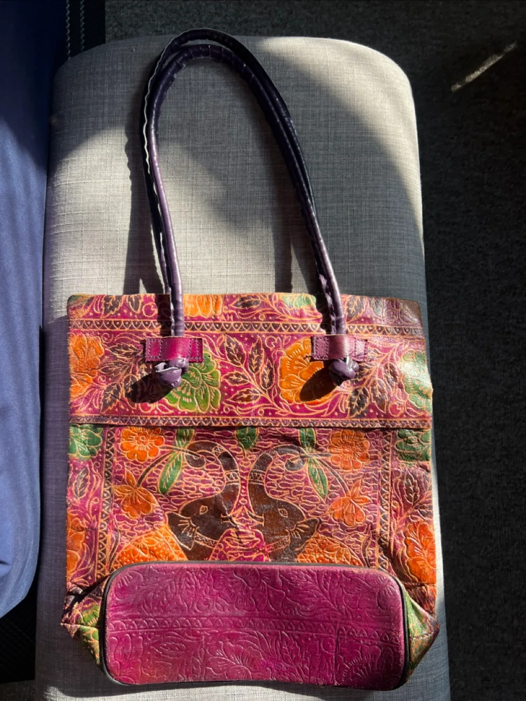 Elephant Print Leather Tote Bag image indicator(2)