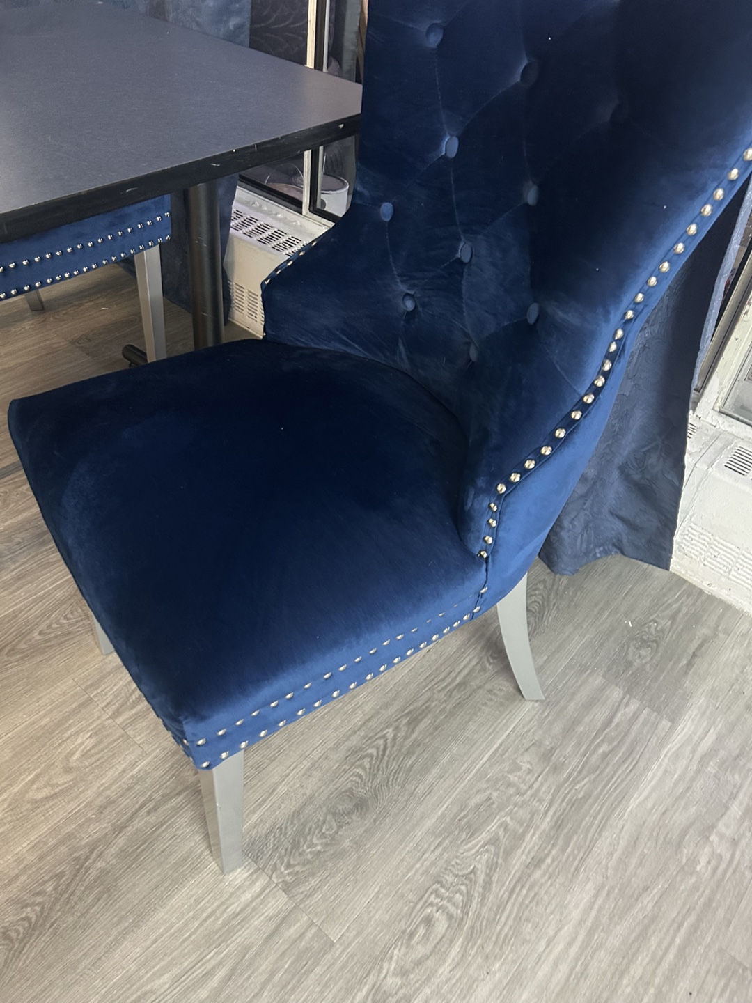 Dining Table and Blue Velvet Chairs
