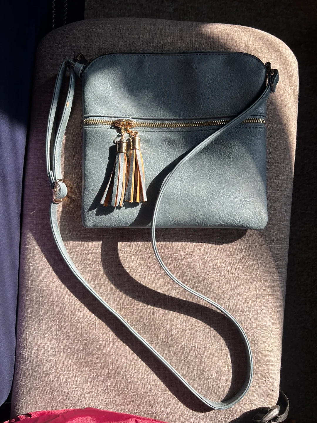 Light Blue Crossbody Bag with Leopard Print Interior thumbnail