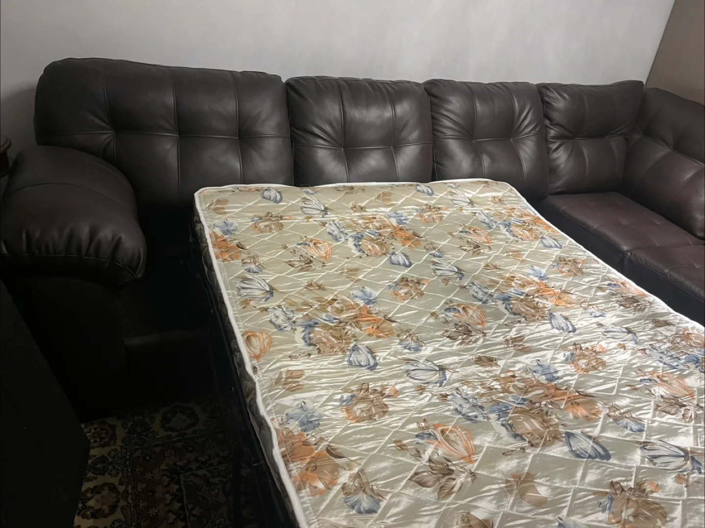 Brown Leather Sectional Sofa  with Pull-Out Bed image indicator(2)