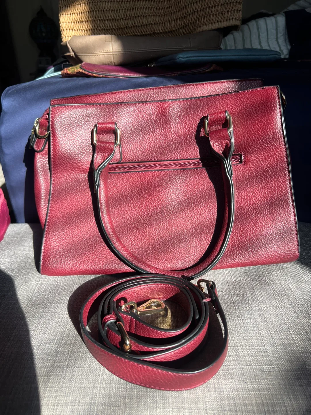 Burgundy Satchel Handbag with Strap image indicator(2)