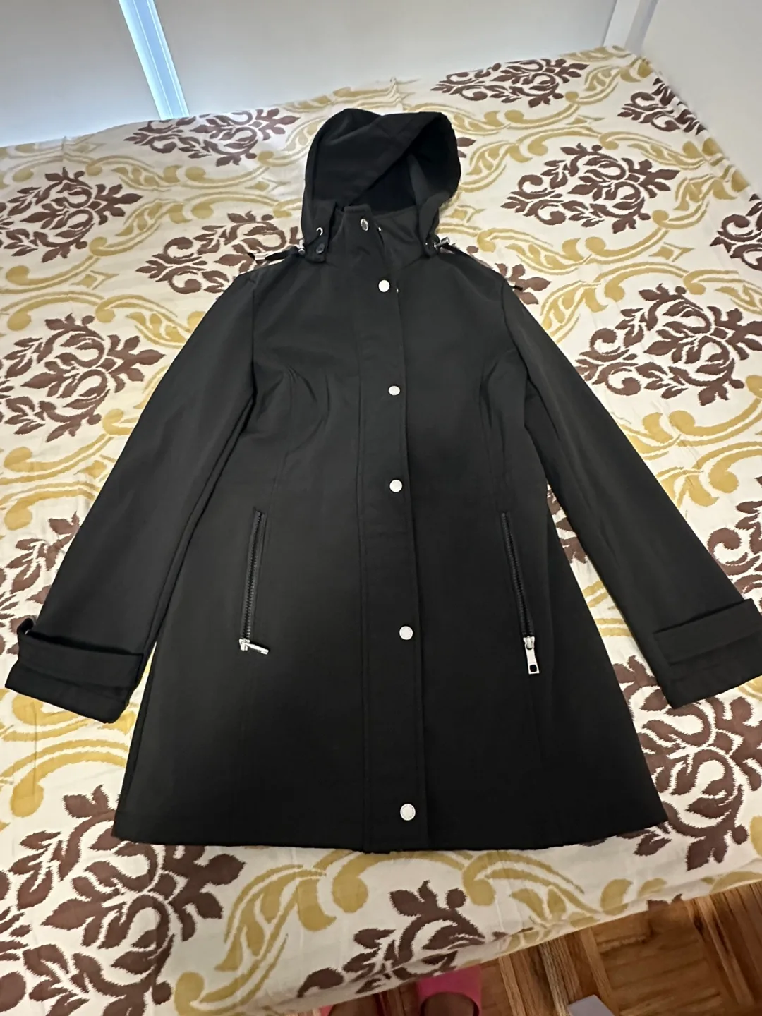 Black hooded rain coat thumbnail