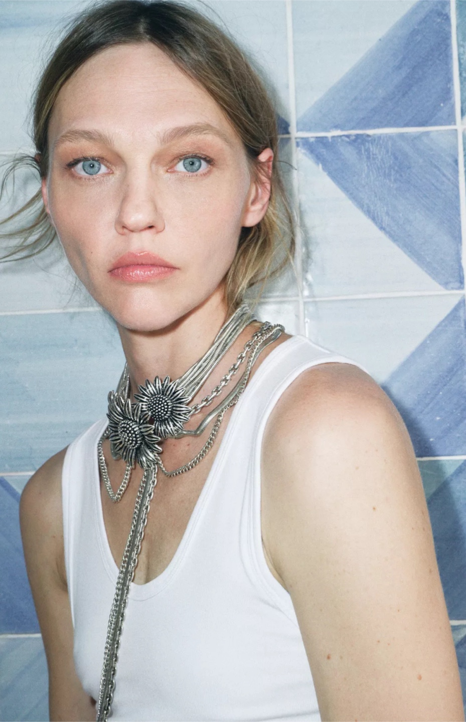 Zara Silver Sunflower Statement Necklace