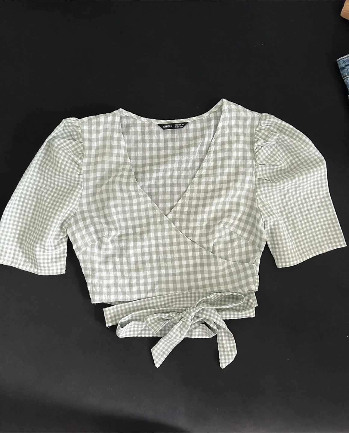 Shein Gingham Wrap Cropped Top - Size S (Used once) thumbnail