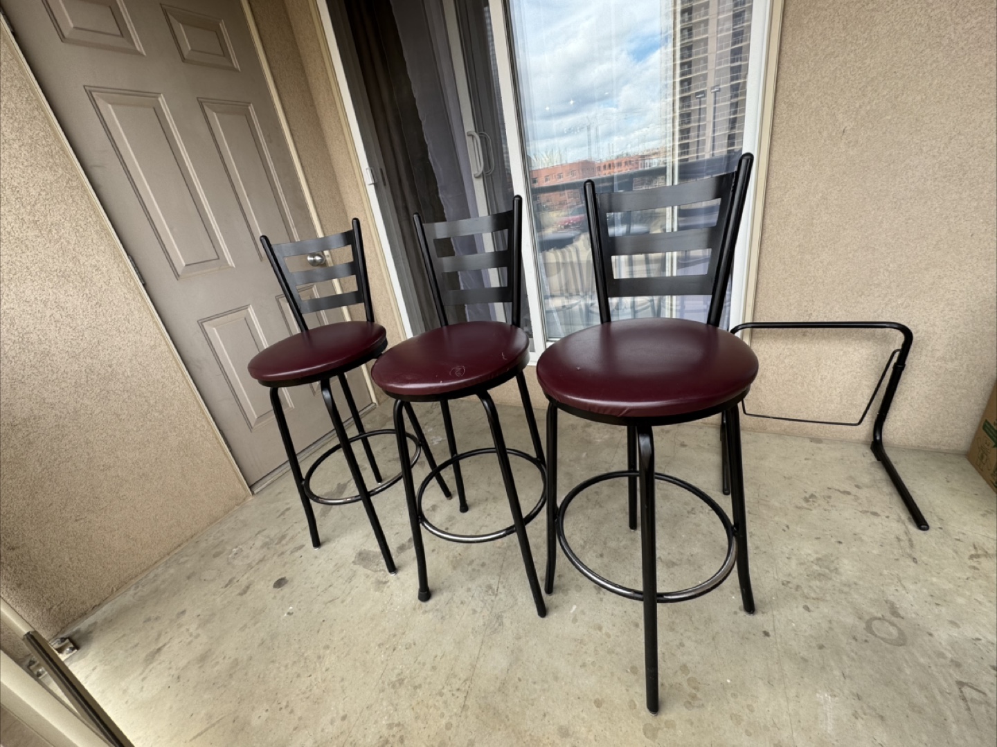 Set of 3 Bar Stools - Black & Burgundy