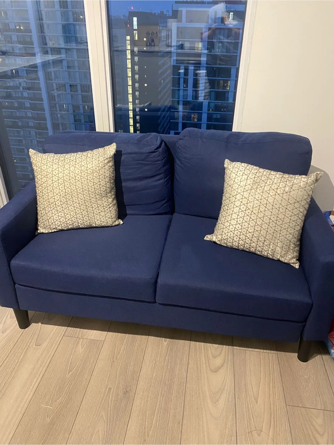 Navy Blue Loveseat Sofa without pillows thumbnail