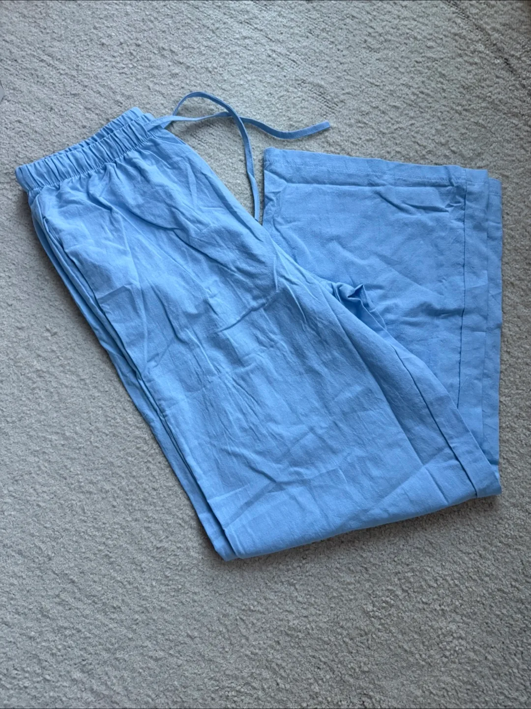 Baby Blue Linen Pants with pockets and drawstring thumbnail