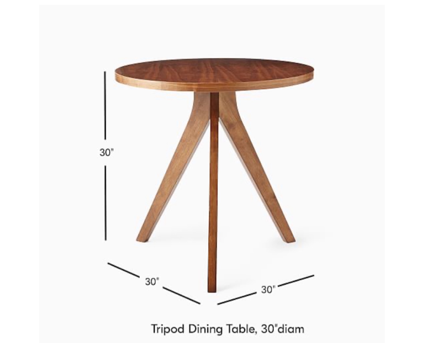 West Elm Tripod Dining Table - 30” Walnut (orig $500) - photo 2