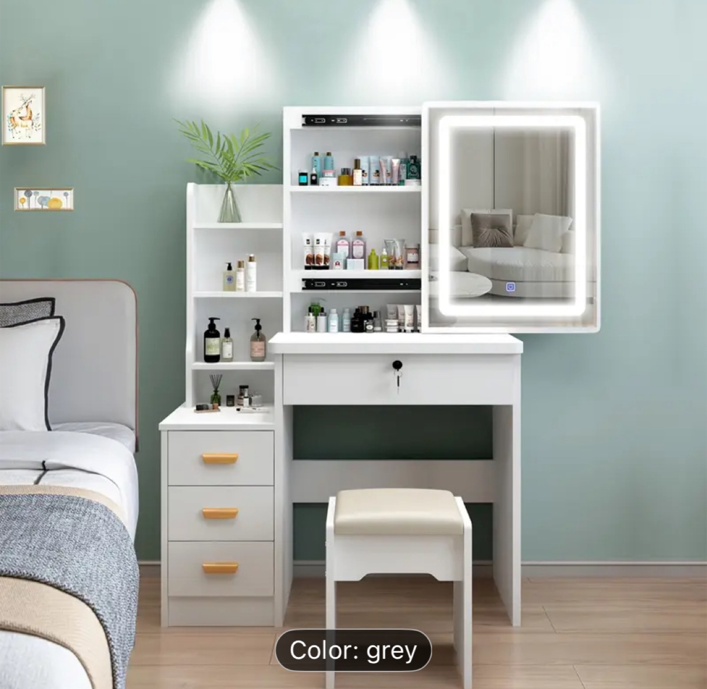 Vanity Makeup Table with Lighted Mirror