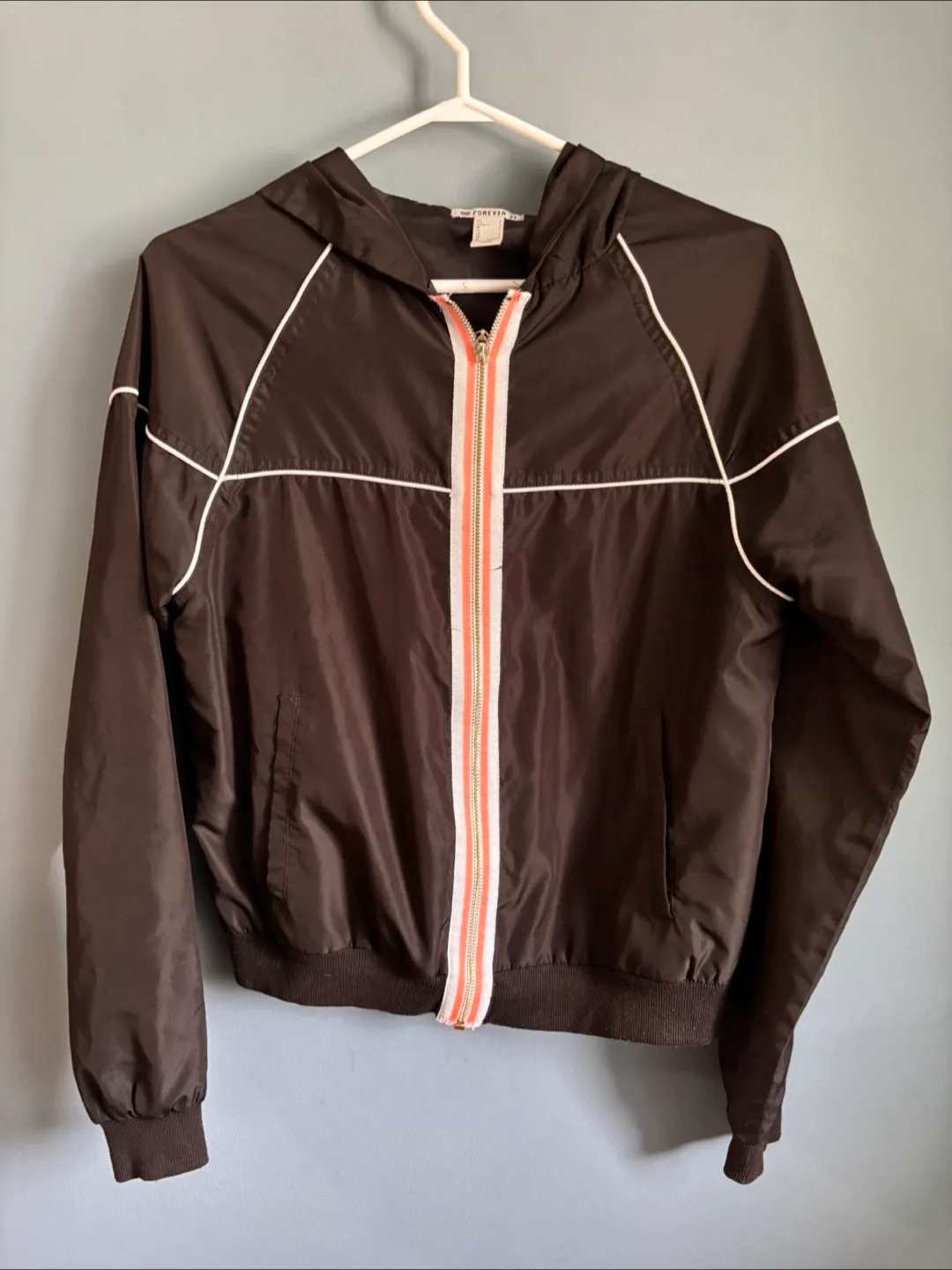 Forever 21 Black Hooded Jacket - Size S thumbnail
