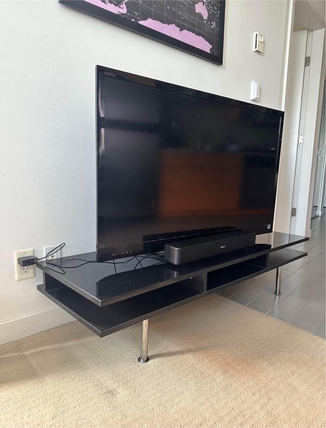 Black TV Stand with Chrome Legs - photo 3