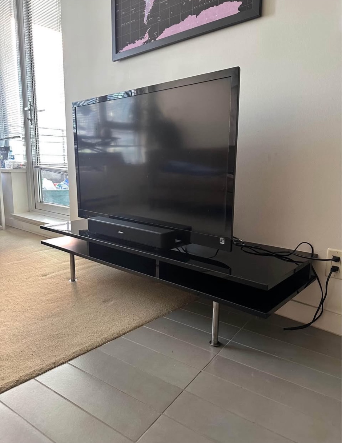 Black TV Stand with Chrome Legs - photo 2
