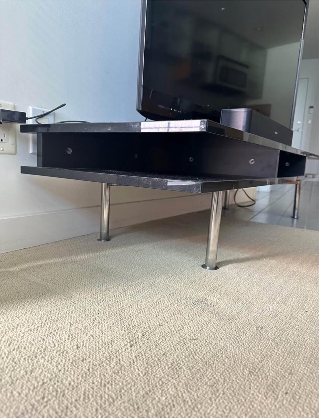 Black TV Stand with Chrome Legs