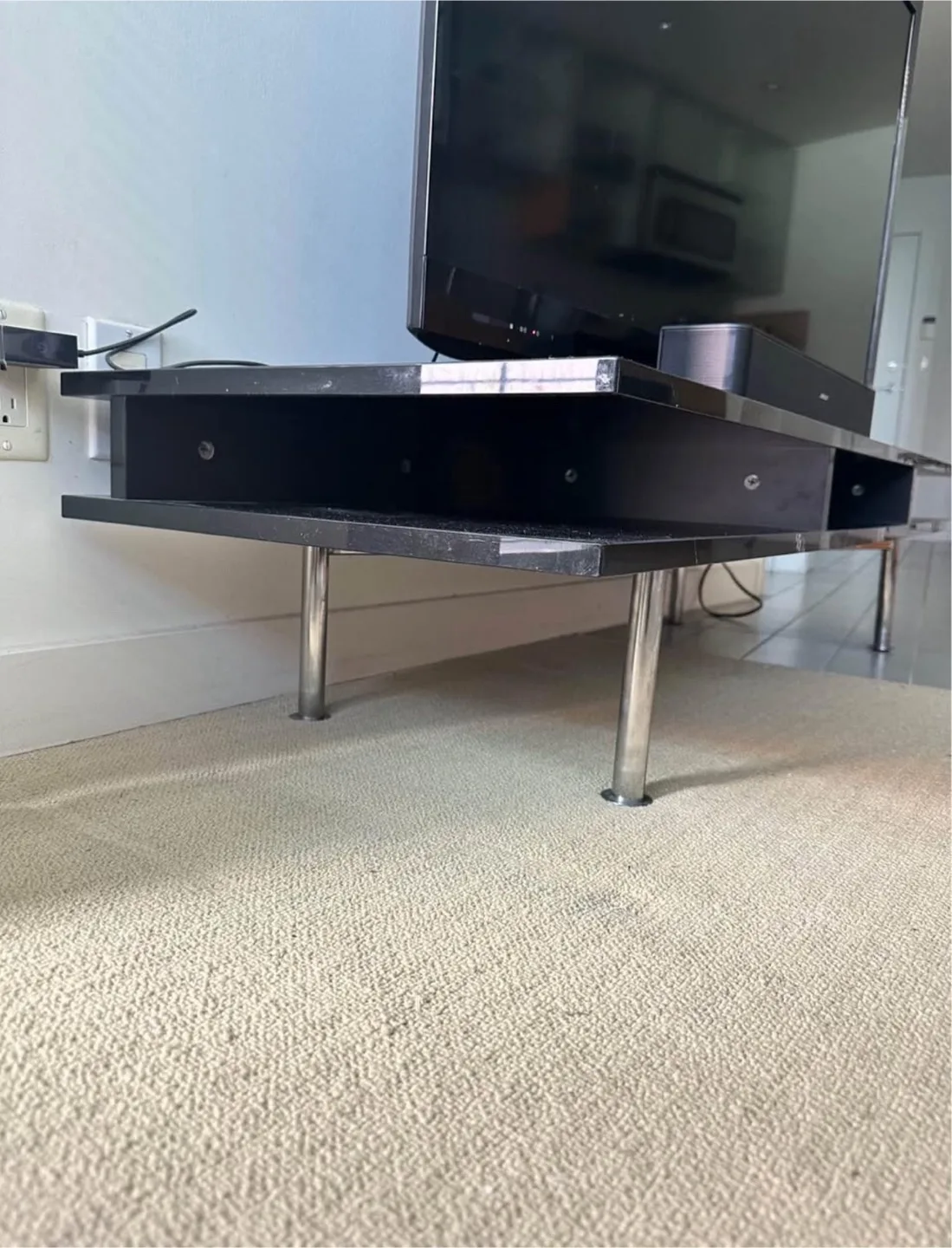 Black TV Stand with Chrome Legs thumbnail
