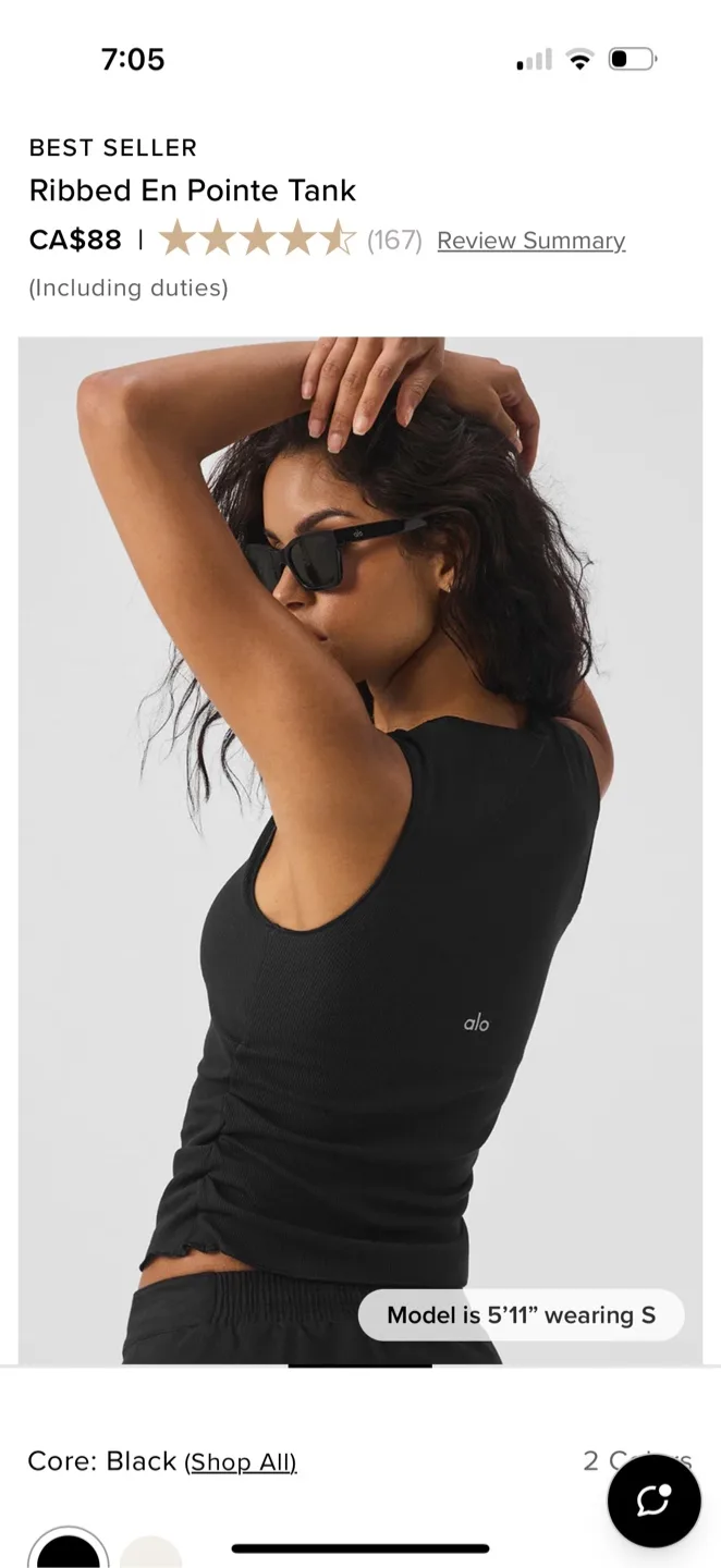 ALO Ribbed En Pointe Tank - Black & White image indicator(5)