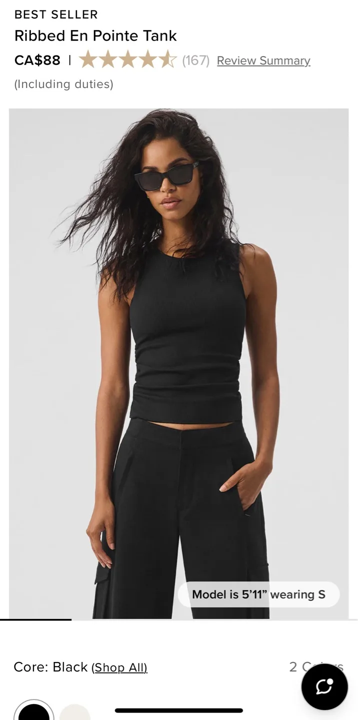 ALO Ribbed En Pointe Tank - Black & White image indicator(4)