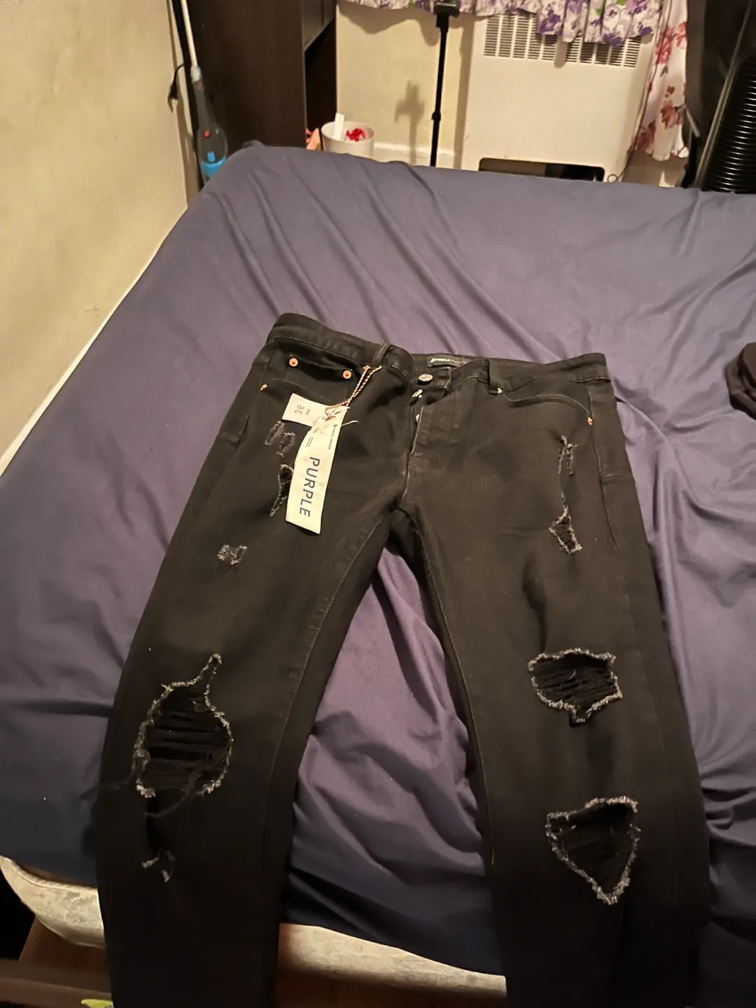 Purple Brand Distressed Black Jeans image indicator(2)