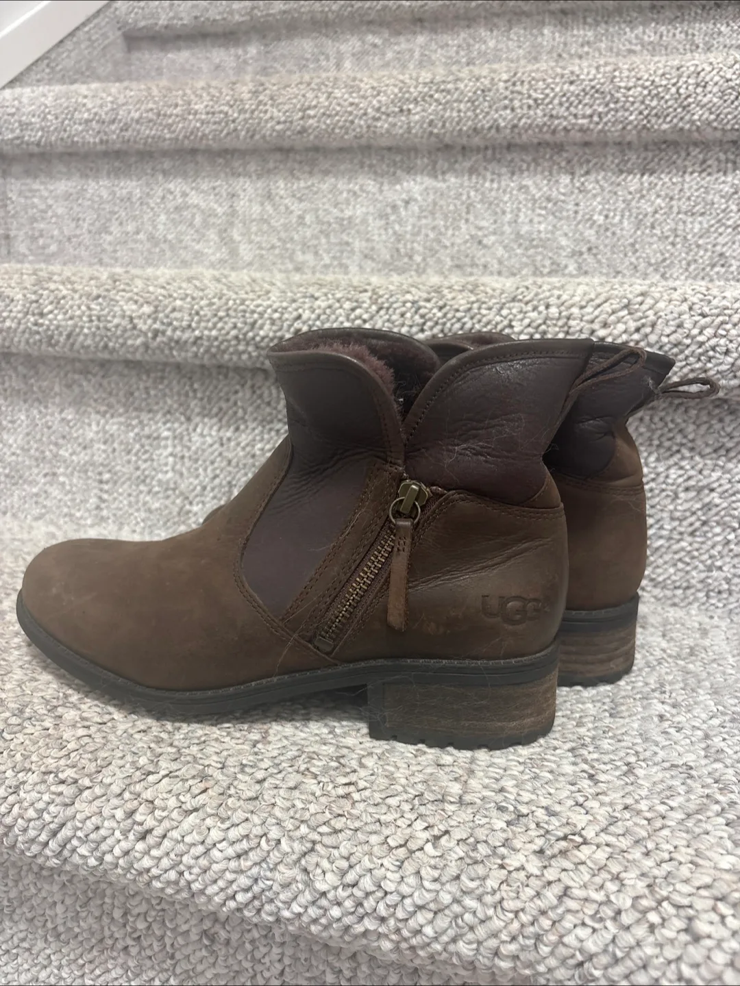 UGG Brown Leather Ankle Boots thumbnail