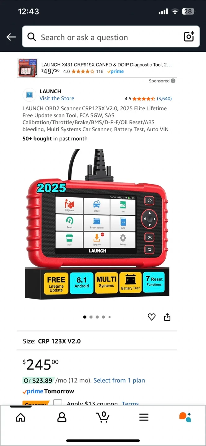 LAUNCH CRP123X V2.0 OBD2 Scanner thumbnail