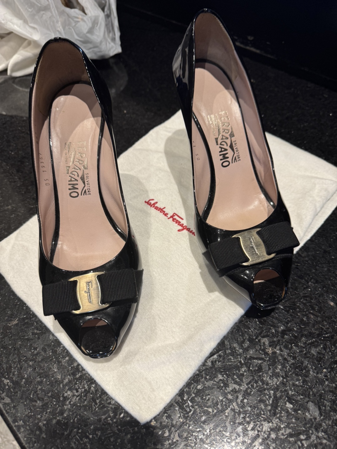 Salvatore Ferragamo Black Patent Leather Heels Size 10