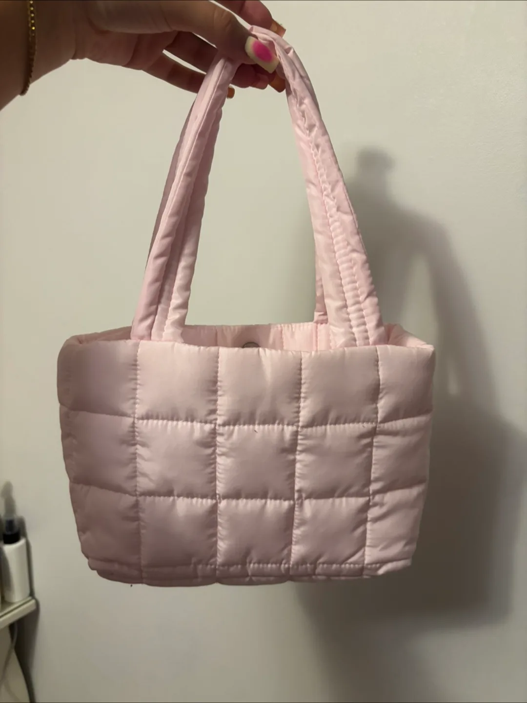 Quilted Padded Tote Bag - Pink thumbnail