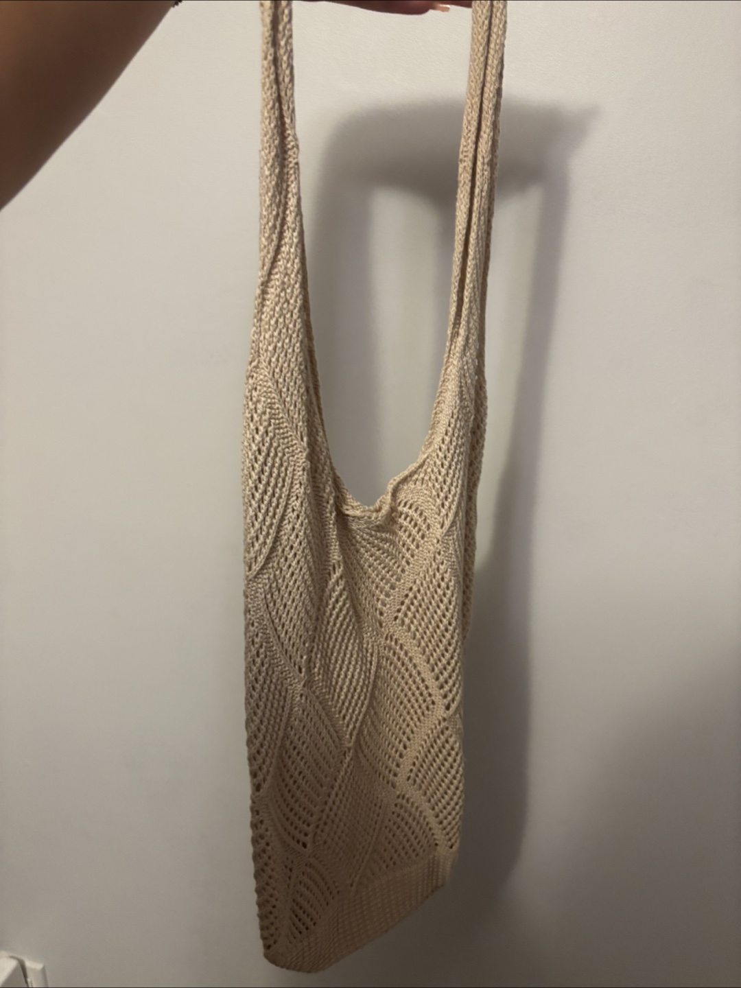 Crochet Knit Beige Shoulder Bag