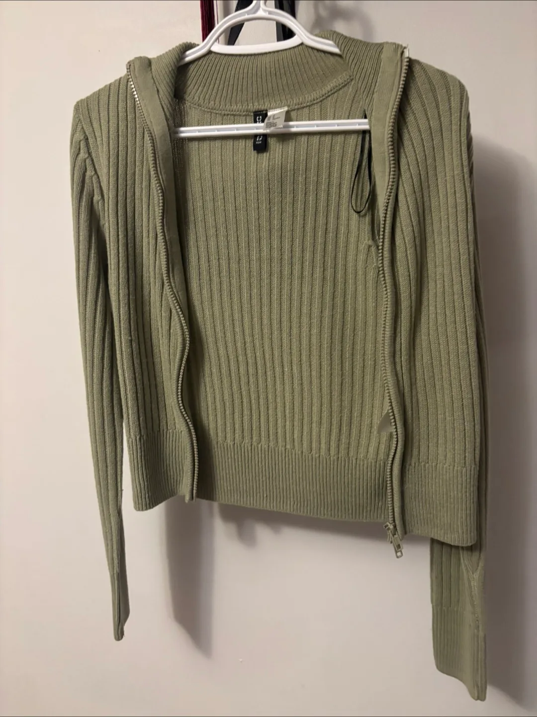 H&M Olive Green Knit Zip-Up Hoodie thumbnail