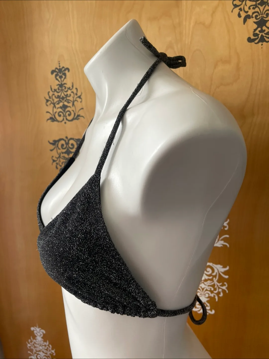 NWT Vintage 2000s Y2K Black Glitter String Bikini Top M/L image indicator(4)