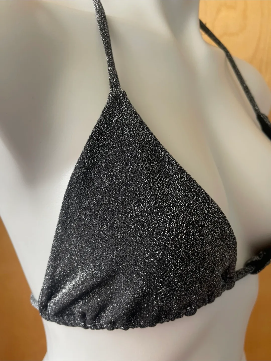 NWT Vintage 2000s Y2K Black Glitter String Bikini Top M/L image indicator(8)