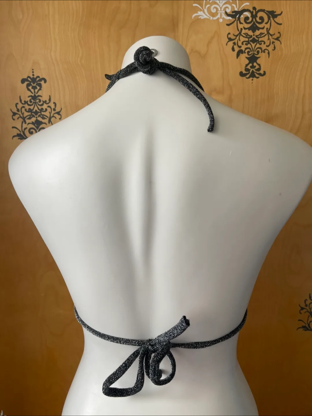 NWT Vintage 2000s Y2K Black Glitter String Bikini Top M/L image indicator(6)