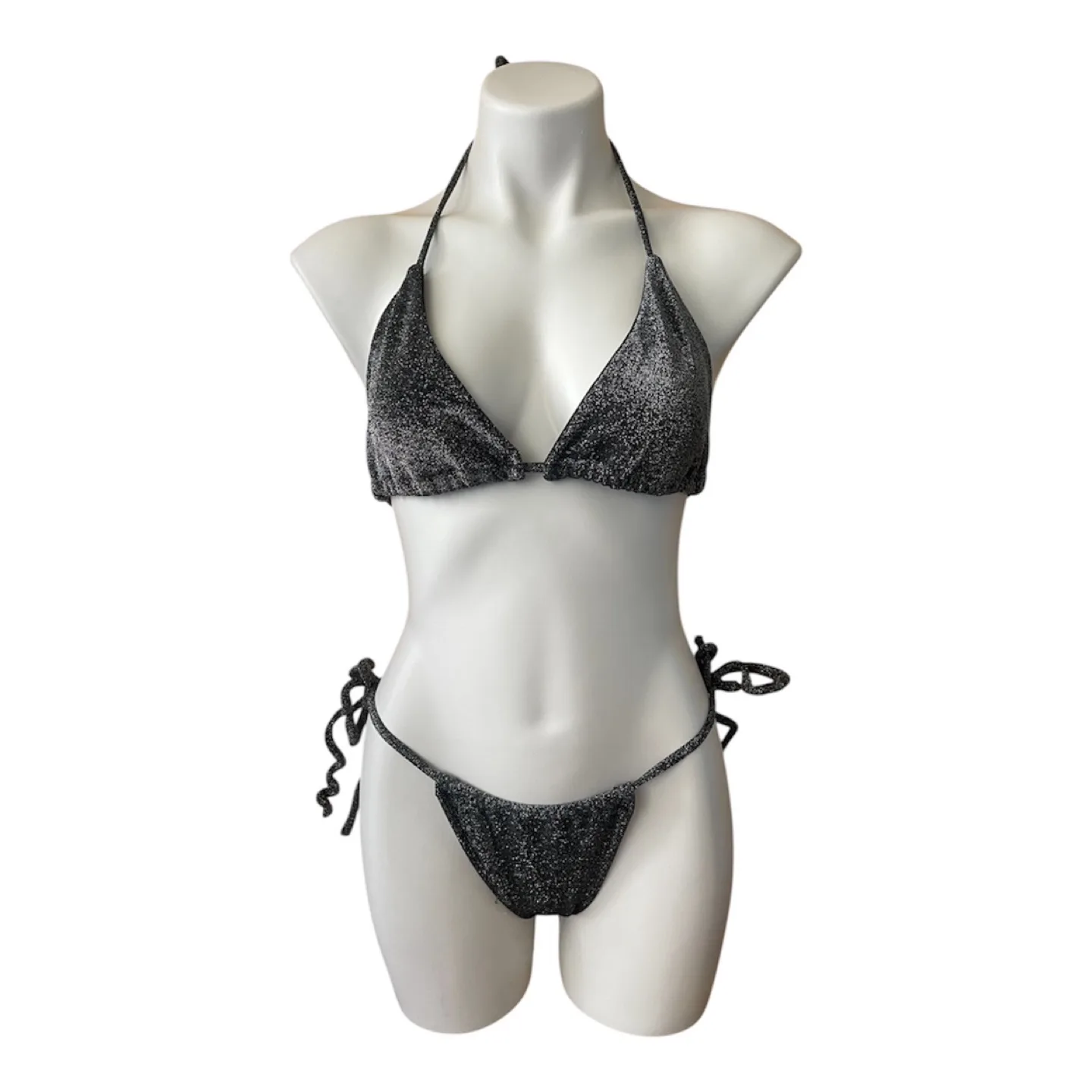 NWT Vintage 2000s Y2K Sparkly Black Bikini L/XL thumbnail