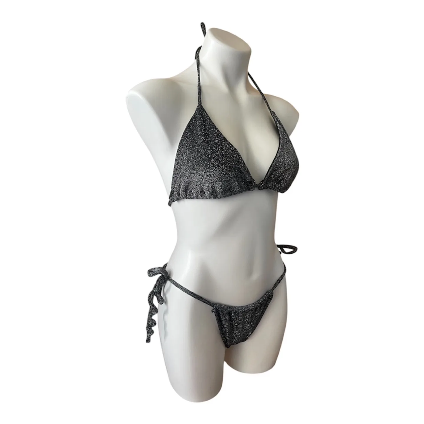 NWT Vintage 2000s Y2K Sparkly Black Bikini L/XL image indicator(2)