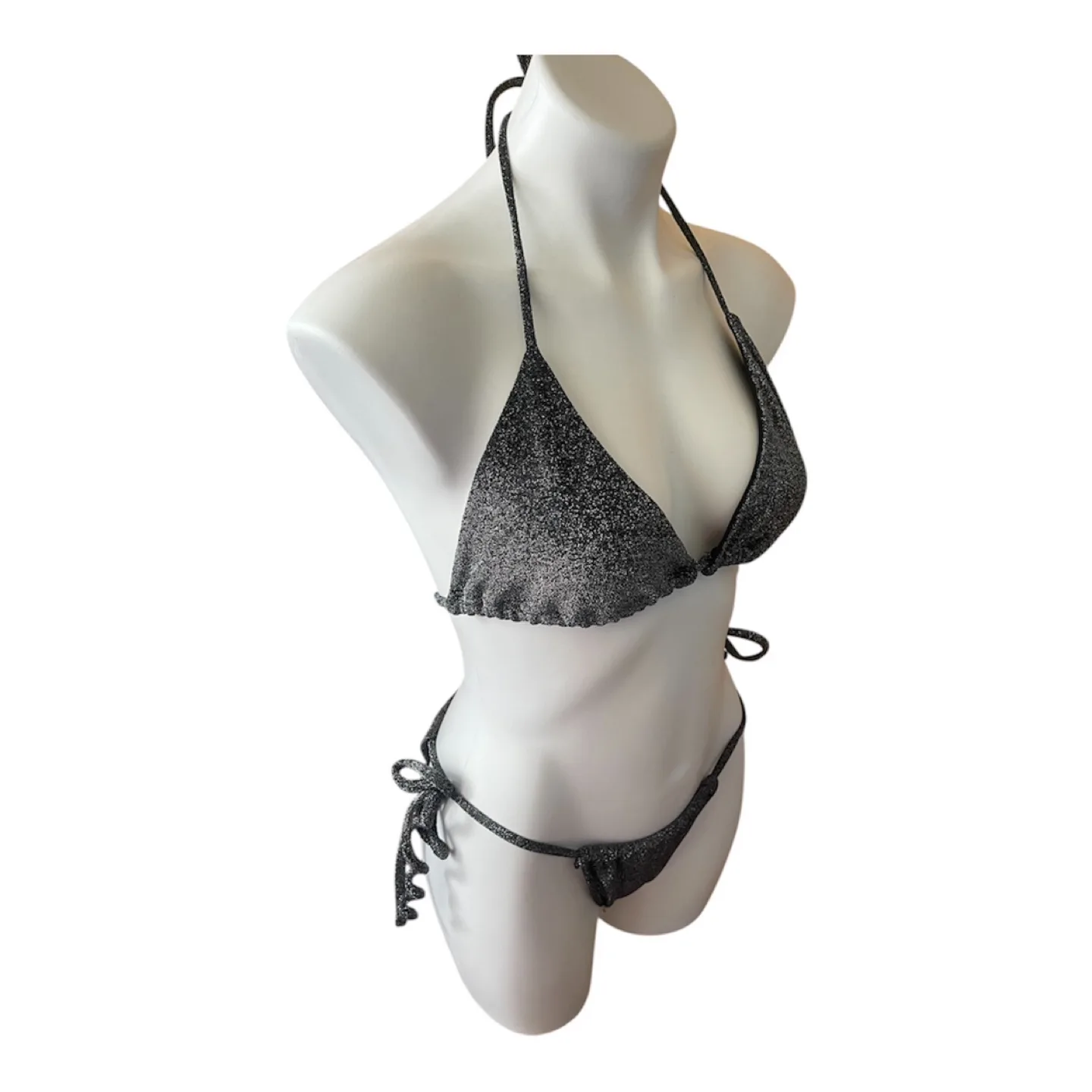 NWT Vintage 2000s Y2K Sparkly Black Bikini L/XL image indicator(4)