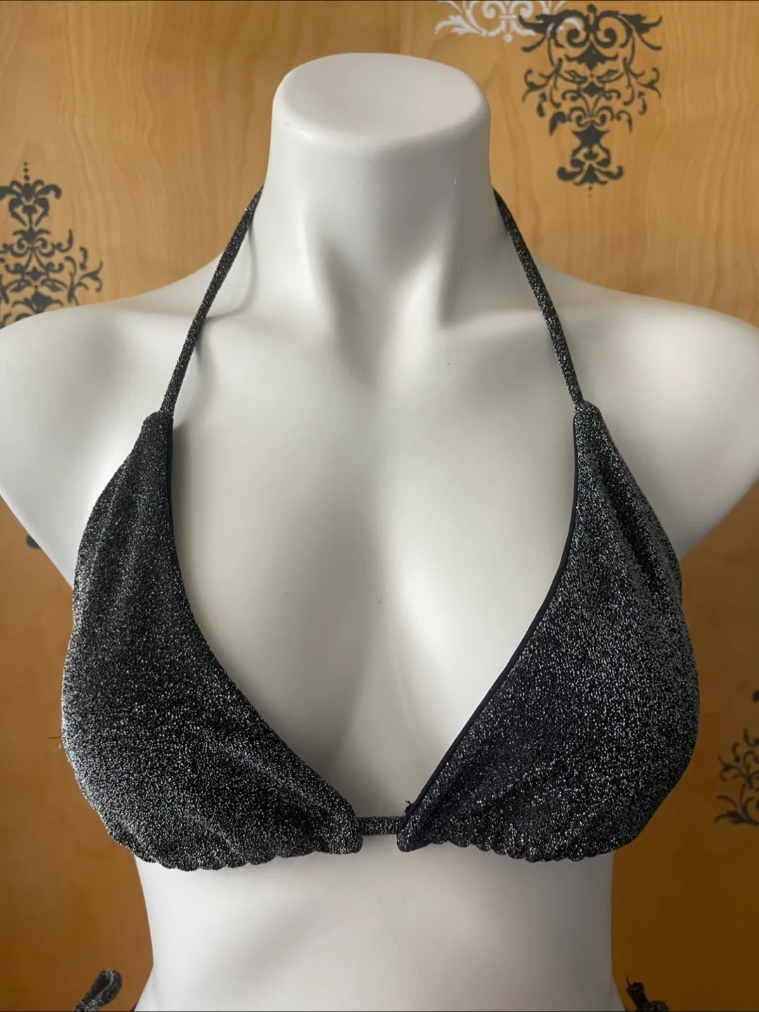 NWT Vintage 2000s Y2K Sparkly Black Bikini L/XL image indicator(6)