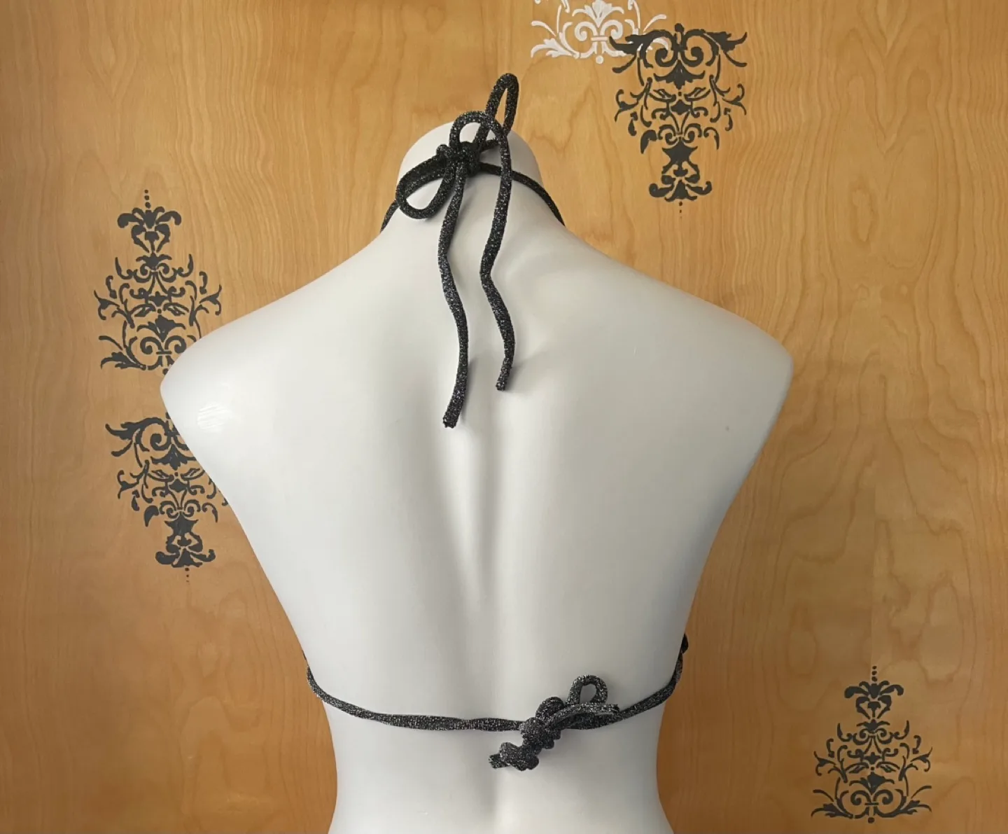 NWT Vintage 2000s Y2K Sparkly Black Bikini L/XL image indicator(8)