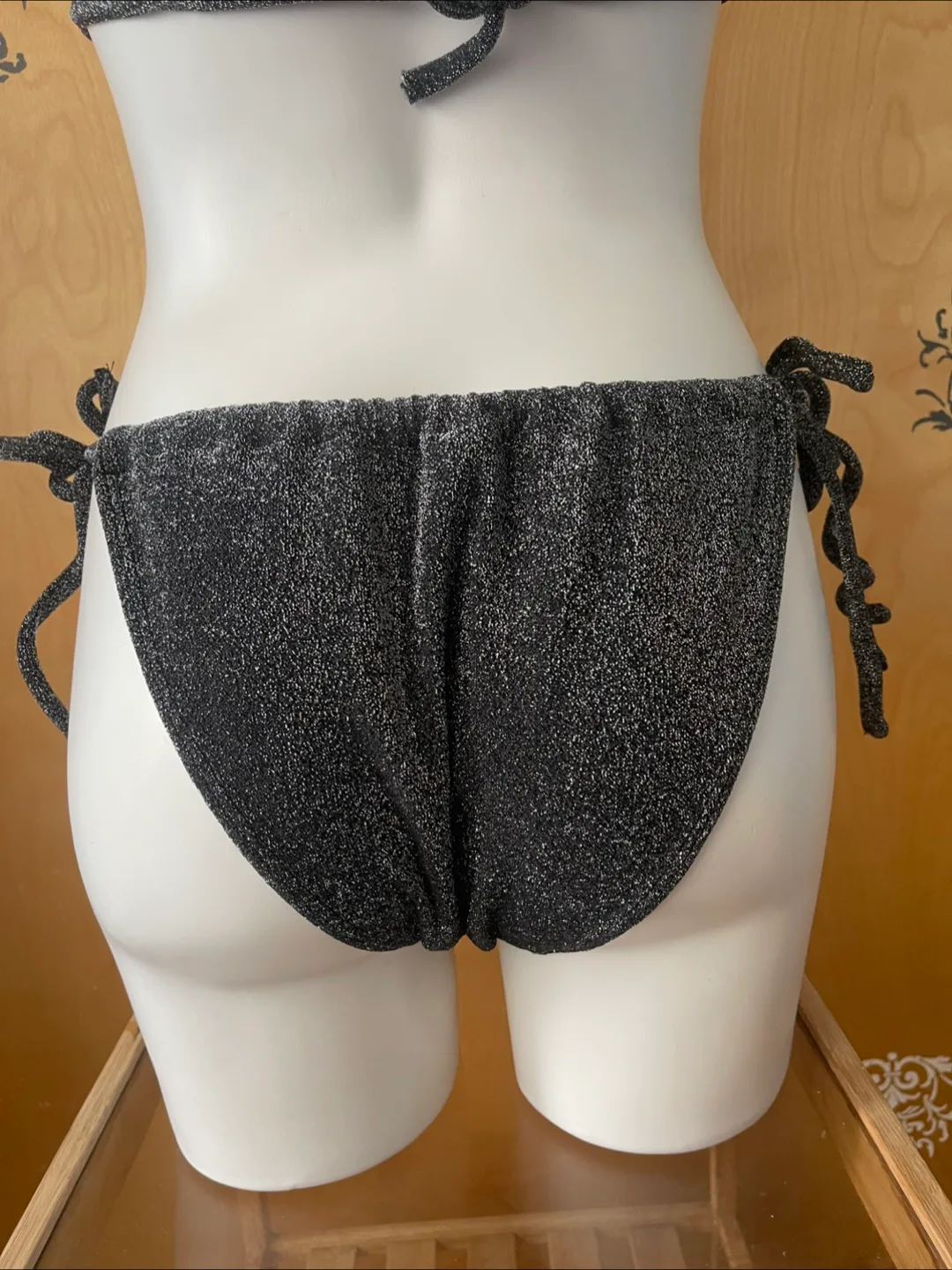 NWT Vintage 2000s Y2K Sparkly Black Bikini L/XL image indicator(7)