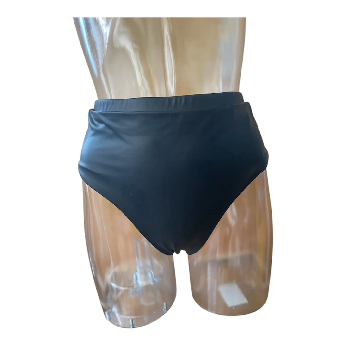 NWT Black Faux Leather High Waisted Bikini Bottoms S/M thumbnail