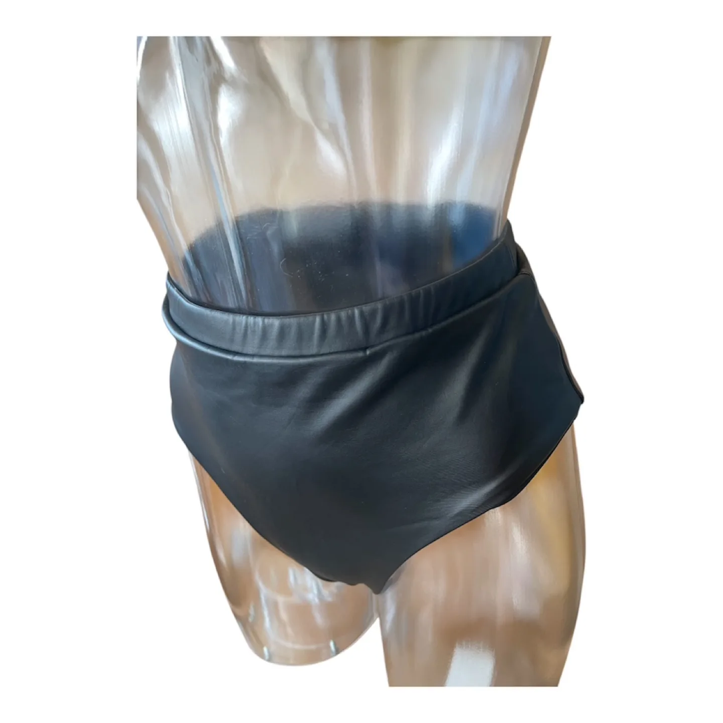 NWT Black Faux Leather High Waisted Bikini Bottoms S/M image indicator(7)