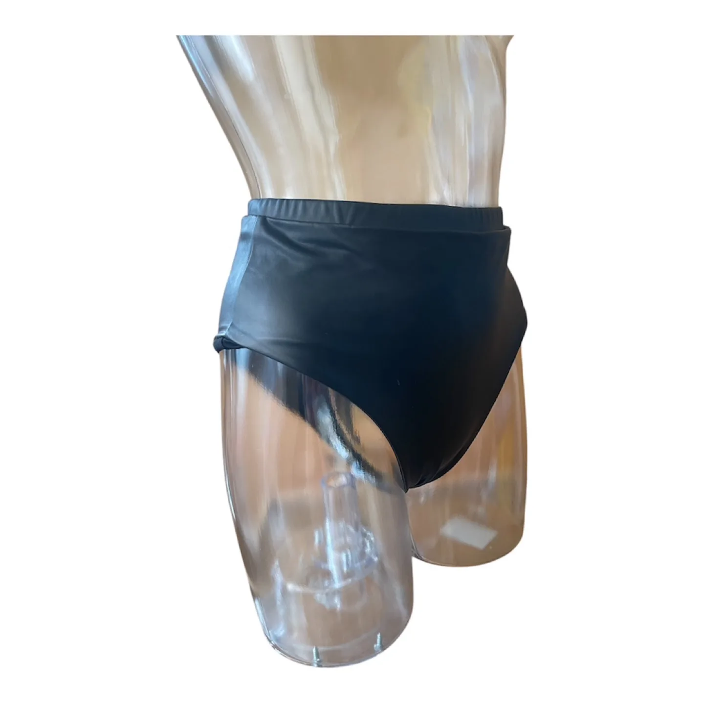 NWT Black Faux Leather High Waisted Bikini Bottoms S/M image indicator(2)