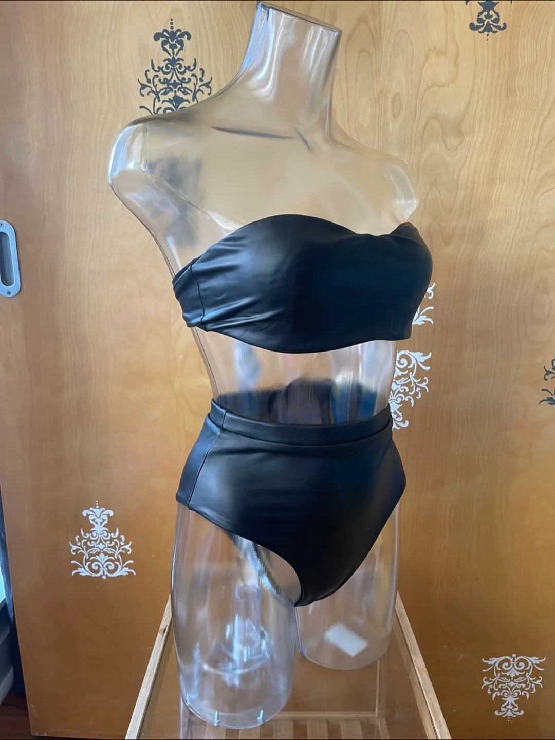NWT Black Vegan Leather Bikini Set S/M image indicator(4)