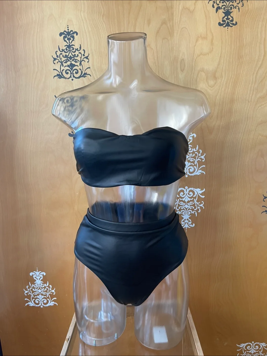 NWT Black Vegan Leather Bikini Set S/M image indicator(2)