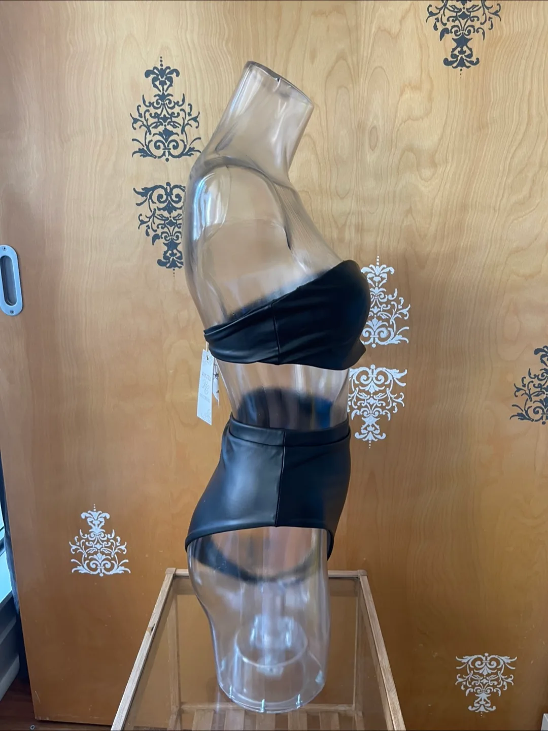 NWT Black Vegan Leather Bikini Set S/M image indicator(6)