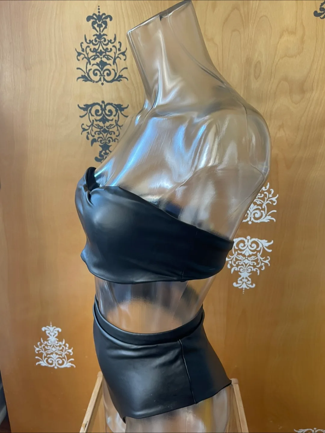 NWT Black Vegan Leather Bikini Set S/M image indicator(10)