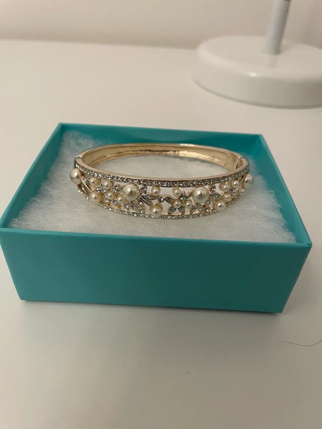 Pearl and Rhinestone Bangle Bracelet thumbnail