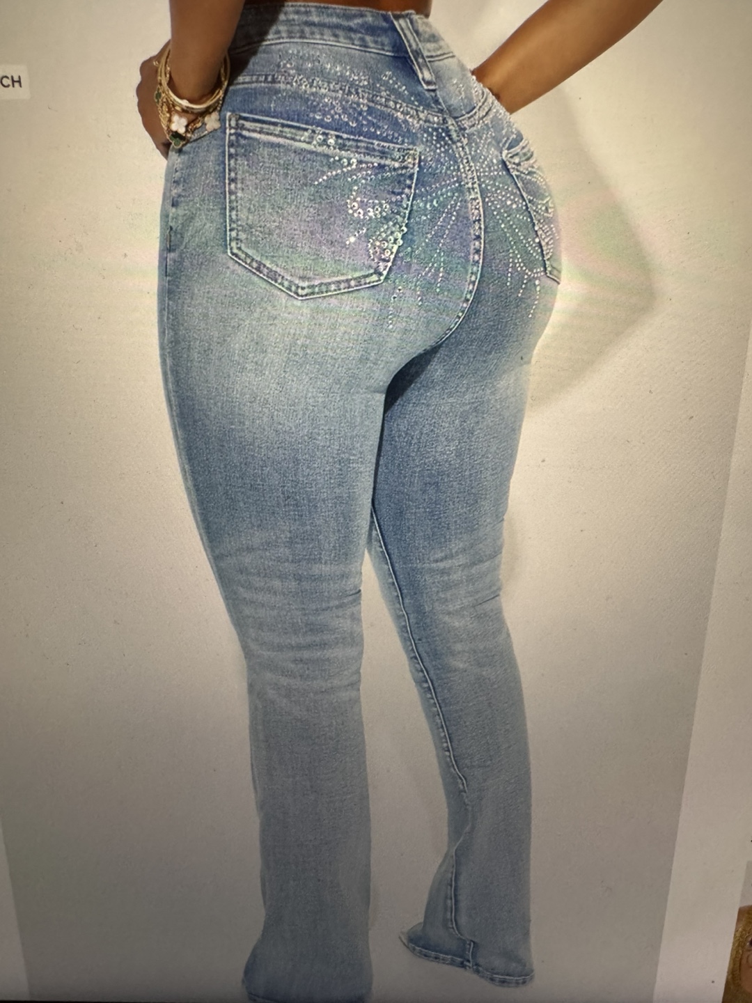 Light Blue Flare Jeans with Embellishments